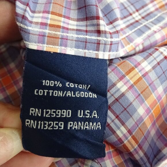 Faconnable Club Long Sleeve Blue Orange Plaid Button Down Shirt Men Size L - Picture 7 of 11